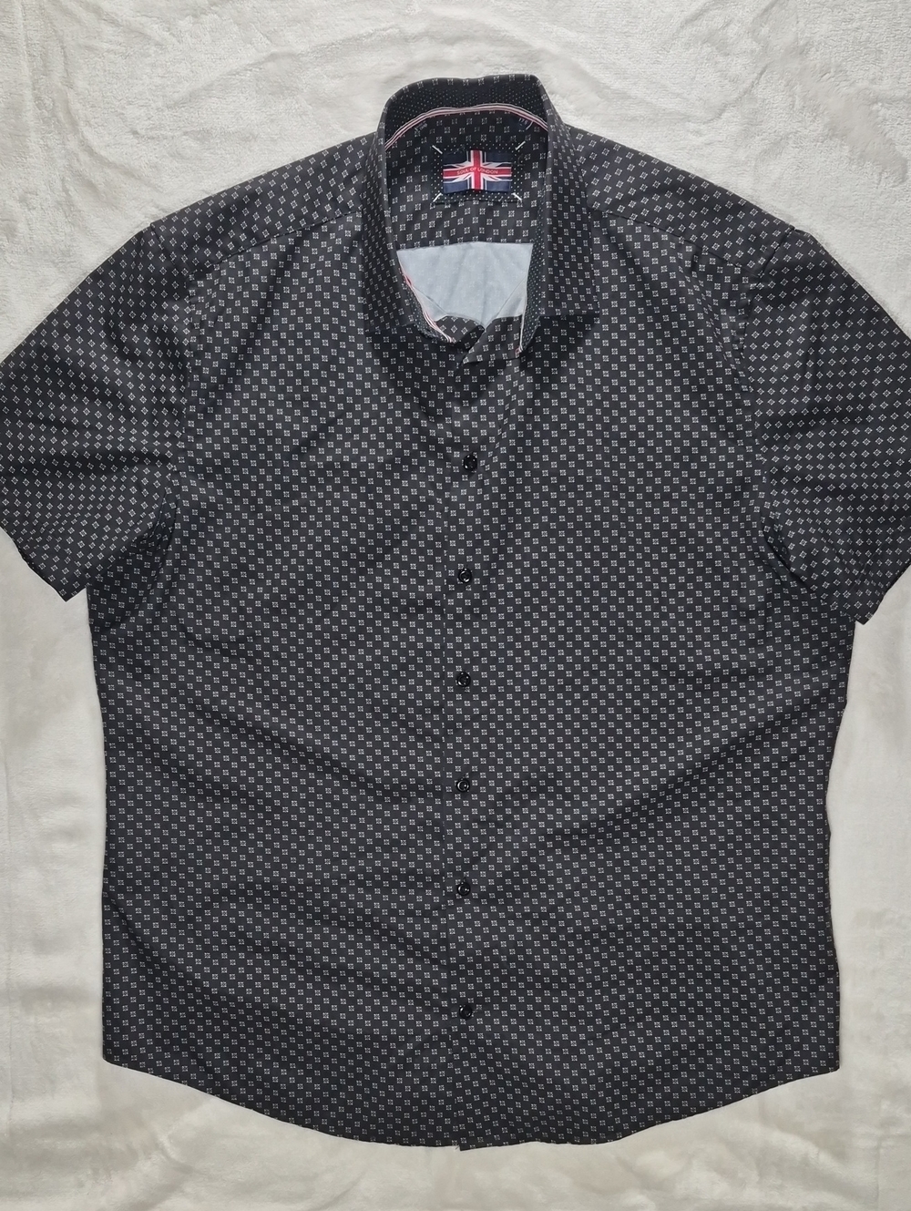 Short-Sleeve Button-Down Shirt - Black Micro Print by (Unknown)